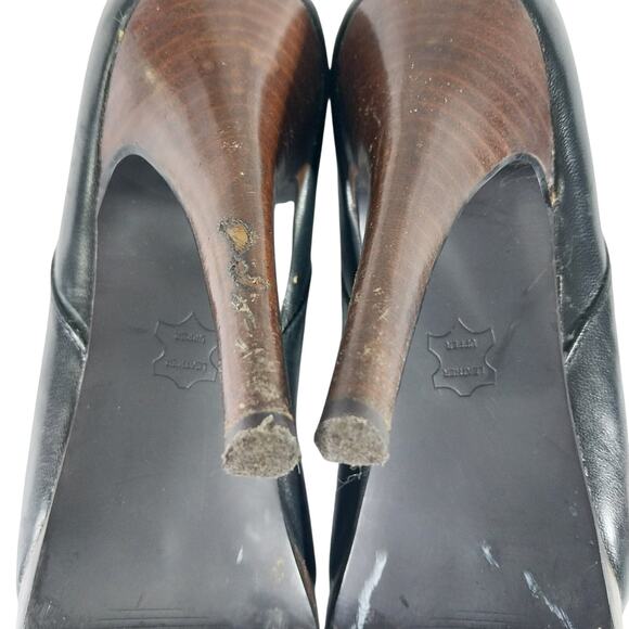 STEVE MADDEN! BLACK GENUINE LEATHER, BROWN STACKED WOOD HEEL/SOLE BOOTS! SZ 6.5M - Picture 10 of 12